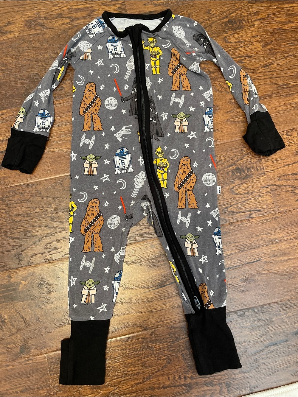 Little Sleepies Gray Character Footed One-Piece with Black Trim